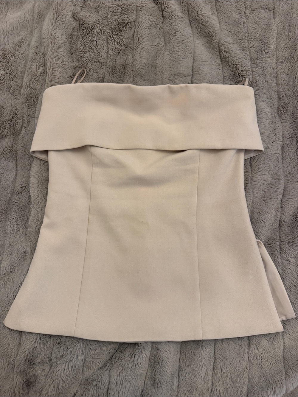 Babaton Strapless Fold-Over Neck Cream Dress Top